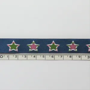 Webband Star Patches jeansblau-rosa-weiss-grün